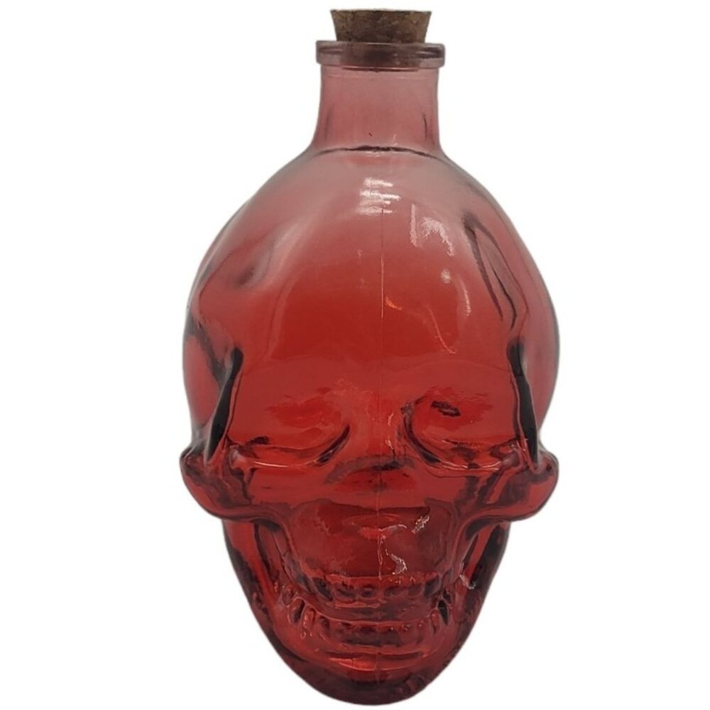 Skull Skeleton Head Red Potion Decanter with Cork Stopper